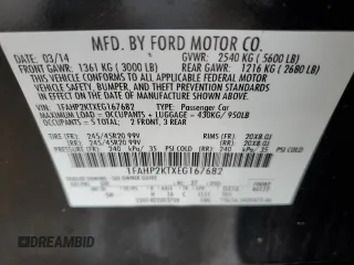 2014 Ford Taurus SHO with VIN 1FAHP2KTXEG167682, listed as a Copart auction lot 57882625 with 173,424 mi miles and Salvage title. Bid and sale history available at DreamBid. Image 13.