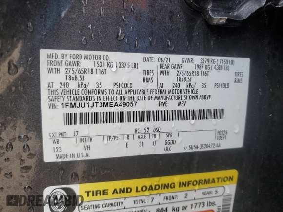 2021 Ford Expedition XLT with VIN 1FMJU1JT3MEA49057, listed as a Copart auction lot 44894675 with 73,236 mi miles and Salvage Title. Bid and sale history available at carsss.com. Image 15.