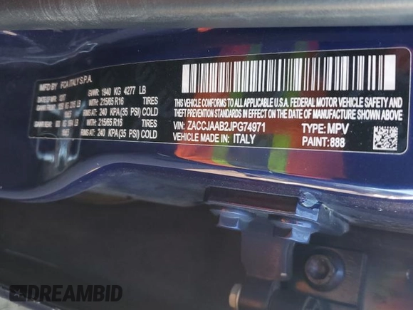 2018 Jeep Renegade Sport with VIN ZACCJAAB2JPG74971, listed as a Copart auction lot 89011285 with 59,086 mi miles and Salvage Title. Bid and sale history available at DreamBid. Image 12.