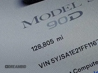 2015 Tesla Model S 85D with VIN 5YJSA1E21FF116775, listed as a IAAI auction lot 41876772 with 128,805 mi miles. Bid and sale history available at carsss.com. Image 16.