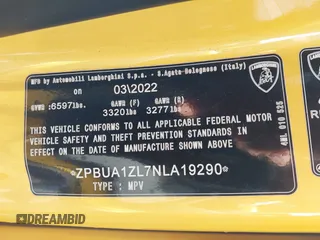 2022 Lamborghini Urus z VIN ZPBUA1ZL7NLA19290, wystawiony jako IAAI lot #41633013 z przebiegiem 17 566 mil mil oraz . Historia ofert i sprzedaży dostępna na DreamBid. Obrazek 9.