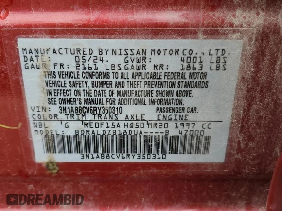 2024 Nissan Sentra SV with VIN 3N1AB8CV6RY350310, listed as a Copart auction lot 54760875 with 37,307 mi miles and Clean Title. Bid and sale history available at DreamBid. Image 12.