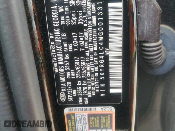 2021 Kia Sorento LX with VIN 5XYRG4LC4MG001331, listed as a Copart auction lot 47887095 with 69,973 mi miles and Salvage Title. Bid and sale history available at carsss.com. Image 13.