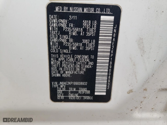 2011 Nissan Quest SL with VIN JN8AE2KP1B9008932, listed as a Copart auction lot 42324605 with 191,694 mi miles and Clean Title. Bid and sale history available at carsss.com. Image 13.