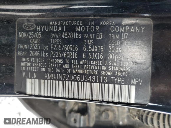 2006 Hyundai Tucson GLS with VIN KM8JN72D06U343113, listed as a Copart auction lot 71891754 with 195,945 mi miles and Clean Title. Bid and sale history available at carsss.com. Image 13.