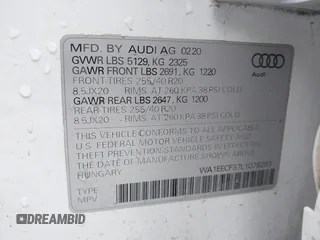 2020 Audi Q3 S line Premium Plus with VIN WA1EECF37L1078293, listed as a IAAI auction lot 42158322 with 56,345 mi miles and . Bid and sale history available at DreamBid. Image 9.