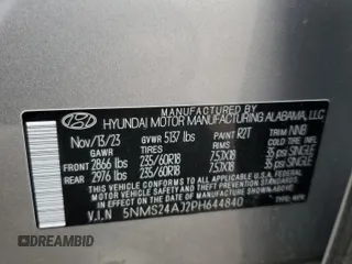 2023 Hyundai Santa Fe SEL with VIN 5NMS24AJ2PH644840, listed as a Copart auction lot 43797595 with 6,706 mi miles and Salvage Title. Bid and sale history available at DreamBid. Image 14.