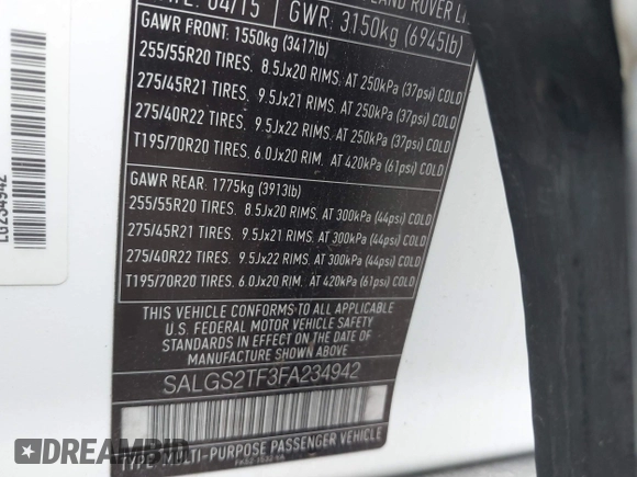 2015 Land Rover Range Rover Supercharged z VIN SALGS2TF3FA234942, wystawiony jako IAAI lot #42733236 z przebiegiem 122 476 mil mil oraz . Historia ofert i sprzedaży dostępna na DreamBid. Obrazek 9.