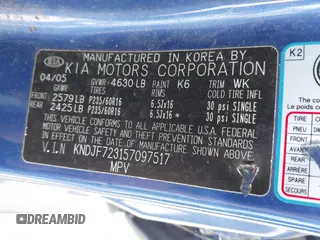 2005 Kia Sportage LX with VIN KNDJF723157097517, listed as a IAAI auction lot 41485759 with 207,294 mi miles and . Bid and sale history available at carsss.com. Image 9.