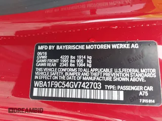 2016 BMW 2 Series 228i with VIN WBA1F9C54GV742703, listed as a IAAI auction lot 42209964 with 114,330 mi miles and . Bid and sale history available at DreamBid. Image 9.