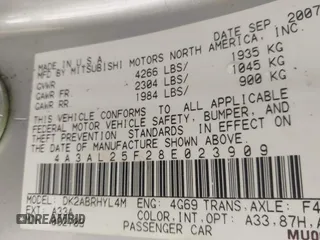 2008 Mitsubishi Eclipse GS with VIN 4A3AL25F28E023909, listed as a IAAI auction lot 40933930 with 137,144 mi miles and . Bid and sale history available at DreamBid. Image 9.