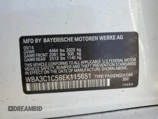 2014 BMW 3 Series 328i with VIN WBA3C1C58EK115651, listed as a Copart auction lot 59307425 with 65,902 mi miles and Salvage title. Bid and sale history available at DreamBid. Image 12.