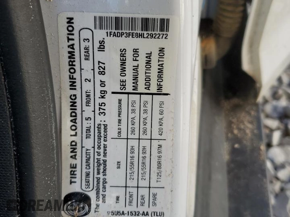 2017 Ford Focus SE with VIN 1FADP3FE8HL292272, listed as a Copart auction lot 52407755 with 127,038 mi miles and Salvage Title. Bid and sale history available at carsss.com. Image 14.