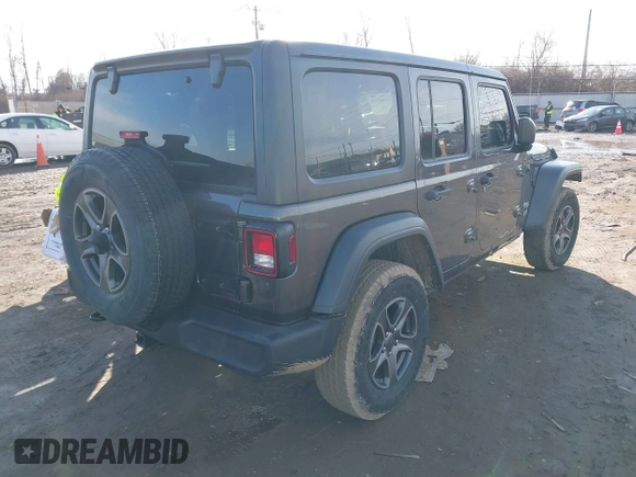 2018 Jeep Wrangler Unlimited Sport S with VIN 1C4HJXDN0JW255003, listed as a IAAI auction lot 41528394 with 55,660 mi miles and . Bid and sale history available at DreamBid. Image 4.