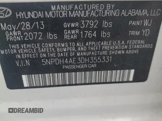 2013 Hyundai Elantra Limited with VIN 5NPDH4AE3DH355331, listed as a Copart auction lot 51640075 with 168,893 mi miles and Salvage Title. Bid and sale history available at DreamBid. Image 12.