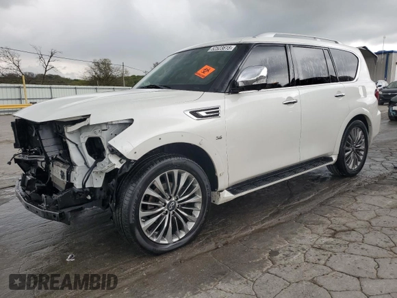 2018 Infiniti QX80 with VIN JN8AZ2NE9J9191221, listed as a Copart auction lot 52523615 with 114,002 mi miles and Salvage Title. Bid and sale history available at carsss.com. Image 1.