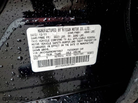2012 Infiniti G37 Sedan x with VIN JN1CV6AR8CM972847, listed as a Copart auction lot 54527355 with 0 mi miles and Clean Title. Bid and sale history available at carsss.com. Image 12.