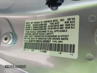 2004 Honda Element EX with VIN 5J6YH18624L008867, listed as a IAAI auction lot 42348413 with 212,593 mi miles and . Bid and sale history available at DreamBid. Image 9.