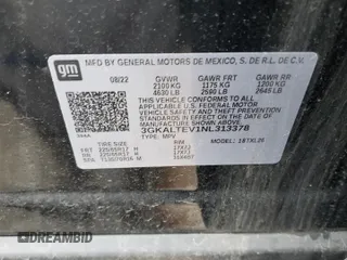 2022 GMC Terrain SLE z VIN 3GKALTEV1NL313378, wystawiony jako Copart lot #55805755 z przebiegiem 35 680 mil mil oraz Szkoda całkowita • Salvage title. Historia ofert i sprzedaży dostępna na DreamBid. Obrazek 14.