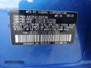 2020 Subaru WRX Premium with VIN JF1VA1C65L9824560, listed as a Copart auction lot 87464284 with 52,923 mi miles and Salvage Title. Bid and sale history available at carsss.com. Image 12.