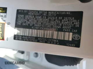 2017 Toyota Camry XLE с VIN 4T1BF1FK4HU437523, выставлен на аукционе Copart как лот 56213585 с пробегом 80 691 миль миль и Списание • Salvage title. История ставок и продаж доступна на DreamBid. Изображение 12.