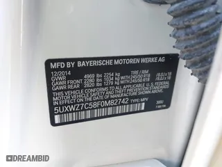 2015 BMW X3 sDrive28i with VIN 5UXWZ7C58F0M82742, listed as a IAAI auction lot 41944819 with 88,279 mi miles. Bid and sale history available at carsss.com. Image 9.