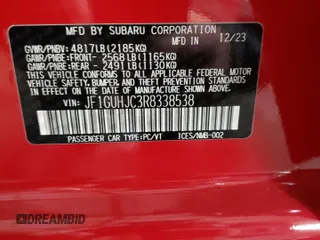 2024 Subaru Impreza RS with VIN JF1GUHJC3R8338538, listed as a Copart auction lot 77365644 with 3,106 mi miles and Salvage Title. Bid and sale history available at carsss.com. Image 12.