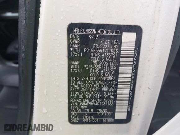 2013 Nissan Juke Nismo with VIN JN8AF5MV4DT231188, listed as a IAAI auction lot 42227524 with 139,756 mi miles and . Bid and sale history available at DreamBid. Image 9.