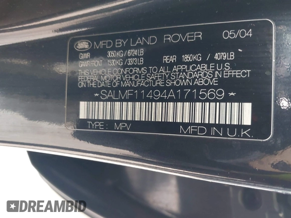 2004 Land Rover Range Rover with VIN SALMF11494A171569, listed as a IAAI auction lot 41562247 with 130,433 mi miles and . Bid and sale history available at DreamBid. Image 9.