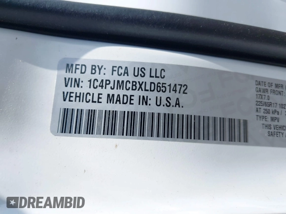 2020 Jeep Cherokee Latitude with VIN 1C4PJMCBXLD651472, listed as a IAAI auction lot 42590047 with 68,947 mi miles and . Bid and sale history available at DreamBid. Image 9.