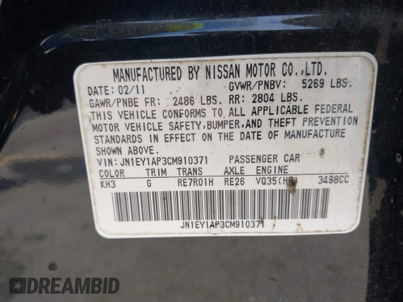 2012 Infiniti M Hybrid with VIN JN1EY1AP3CM910371, listed as a IAAI auction lot 41706126 with 237,749 mi miles and . Bid and sale history available at DreamBid. Image 9.