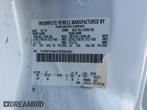 2013 Ford F-350 XL с VIN 1FDRF3A6XDEB92283, выставлен на аукционе Copart как лот 60942625 с пробегом 61 808 миль миль и Чистый • Clean title. История ставок и продаж доступна на DreamBid. Изображение 13.