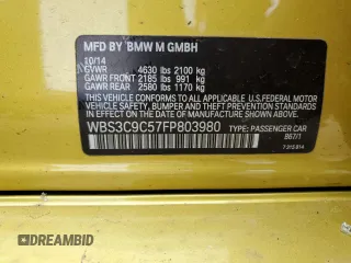 2015 BMW M3 with VIN WBS3C9C57FP803980, listed as a Copart auction lot 42072483 with 0 mi miles. Bid and sale history available at carsss.com. Image 14.
