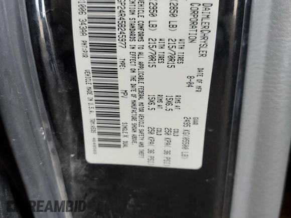 2005 Dodge Caravan SE z VIN 1D4GP24R45B245977, wystawiony jako Copart lot #58262555 z przebiegiem 254 176 mil mil oraz Czysty tytuł • Clean title. Historia ofert i sprzedaży dostępna na DreamBid. Obrazek 13.