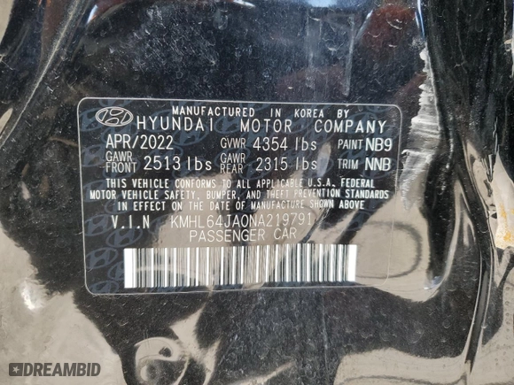 2022 Hyundai Sonata SEL with VIN KMHL64JA0NA219791, listed as a Copart auction lot 44014475 with 54,898 mi miles and Salvage Title. Bid and sale history available at carsss.com. Image 12.