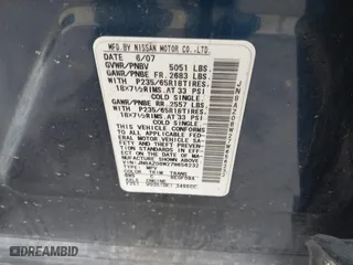 2007 Nissan Murano S with VIN JN8AZ08W27W656232, listed as a IAAI auction lot 41668720 with 95,489 mi miles. Bid and sale history available at carsss.com. Image 9.