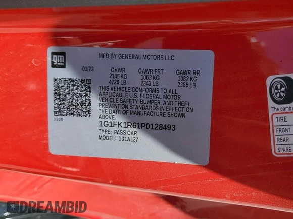 2023 Chevrolet Camaro ZL1 with VIN 1G1FK1R61P0128493, listed as a Copart auction lot 67058044 with 6,194 mi miles and Salvage title. Bid and sale history available at DreamBid. Image 14.