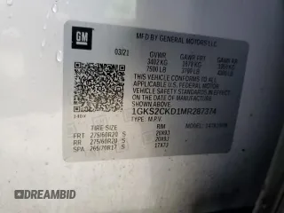 2021 GMC Yukon AT4 with VIN 1GKS2CKD1MR287374, listed as a Copart auction lot 44615715 with 57,552 mi miles and Salvage Title. Bid and sale history available at carsss.com. Image 14.