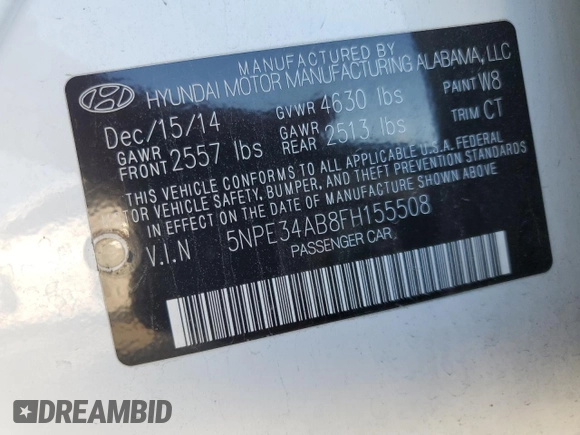 2015 Hyundai Sonata Limited z VIN 5NPE34AB8FH155508, wystawiony jako Copart lot #56140005 z przebiegiem 94 955 mil mil oraz Szkoda całkowita • Salvage title. Historia ofert i sprzedaży dostępna na DreamBid. Obrazek 13.