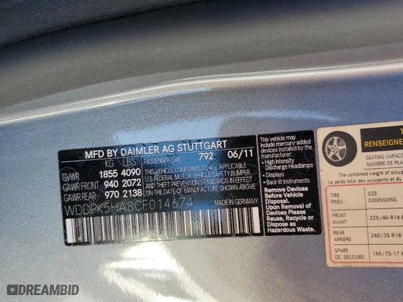 2012 Mercedes-Benz SLK-Class SLK 350 with VIN WDDPK5HA8CF014674, listed as a Copart auction lot 43035715 with 79,506 mi miles and Non Repairable. Bid and sale history available at carsss.com. Image 14.