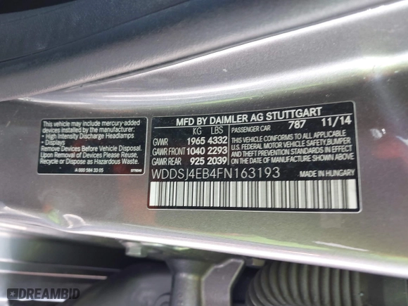 2015 Mercedes-Benz CLA-Class CLA 250 with VIN WDDSJ4EB4FN163193, listed as a IAAI auction lot 41958438 with 83,677 mi miles. Bid and sale history available at carsss.com. Image 9.