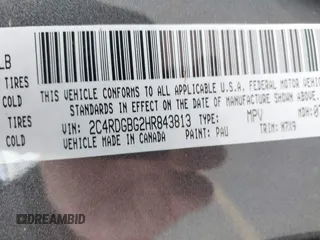 2017 Dodge Grand Caravan SE with VIN 2C4RDGBG2HR843813, listed as a IAAI auction lot 41829393 with 62,387 mi miles and . Bid and sale history available at DreamBid. Image 9.