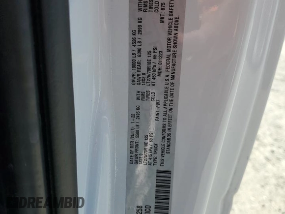 2022 Ram 2500 Tradesman z VIN 3C6MR5AJ9NG202258, wystawiony jako Copart lot #57335995 z przebiegiem 30 130 mil mil oraz Szkoda całkowita • Salvage title. Historia ofert i sprzedaży dostępna na DreamBid. Obrazek 12.