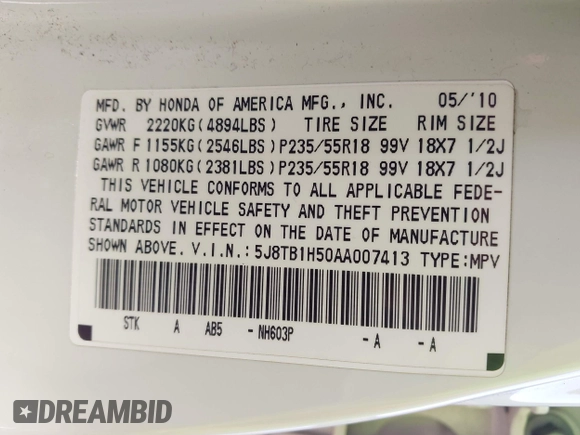 2010 Acura RDX Technology с VIN 5J8TB1H50AA007413, выставлен на аукционе IAAI как лот 41763140 с пробегом 137 891 миль миль и . История ставок и продаж доступна на DreamBid. Изображение 9.