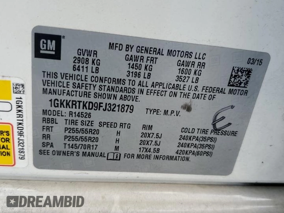 2015 GMC Acadia Denali with VIN 1GKKRTKD9FJ321879, listed as a Copart auction lot 78372804 with 136,087 mi miles and Salvage Title. Bid and sale history available at carsss.com. Image 15.