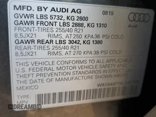 2020 Audi SQ5 Premium with VIN WA1A4AFY9L2001730, listed as a Copart auction lot 74846564 with 37,603 mi miles and Salvage Title. Bid and sale history available at DreamBid. Image 15.