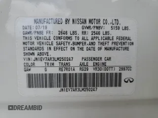 2020 Infiniti Q50 Luxe with VIN JN1EV7AR3LM250247, listed as a Copart auction lot 61791325 with 92,079 mi miles and Salvage title. Bid and sale history available at DreamBid. Image 12.