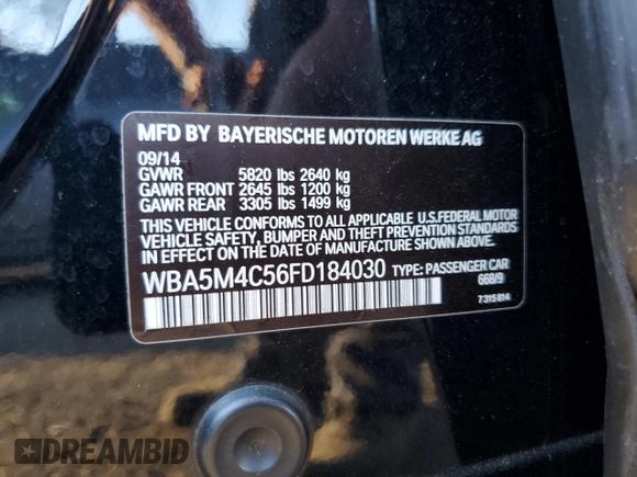 2015 BMW 5 Series 535i Gran Turismo xDrive with VIN WBA5M4C56FD184030, listed as a Copart auction lot 78799914 with 75,488 mi miles and Salvage title. Bid and sale history available at DreamBid. Image 12.