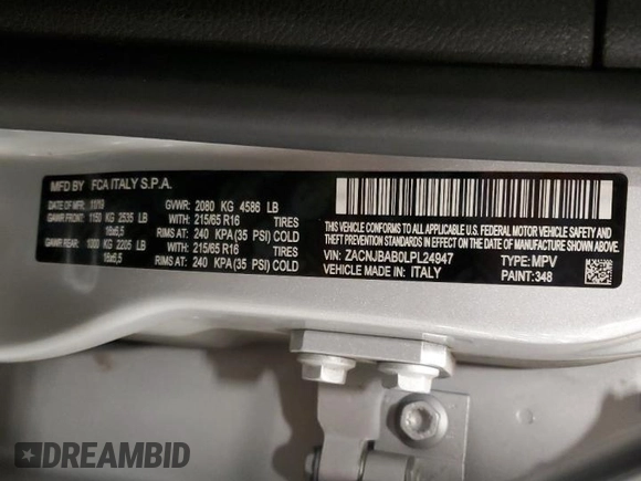 2020 Jeep Renegade Sport z VIN ZACNJBAB0LPL24947, wystawiony jako Copart lot #54792725 z przebiegiem 75 045 mil mil oraz Czysty tytuł • Clean title. Historia ofert i sprzedaży dostępna na DreamBid. Obrazek 13.
