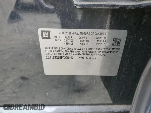2015 Chevrolet Impala LS с VIN 2G11Z5SL5F9225102, выставлен на аукционе Copart как лот 58519215 с пробегом 135 892 миль миль и Списание • Salvage title. История ставок и продаж доступна на DreamBid. Изображение 12.